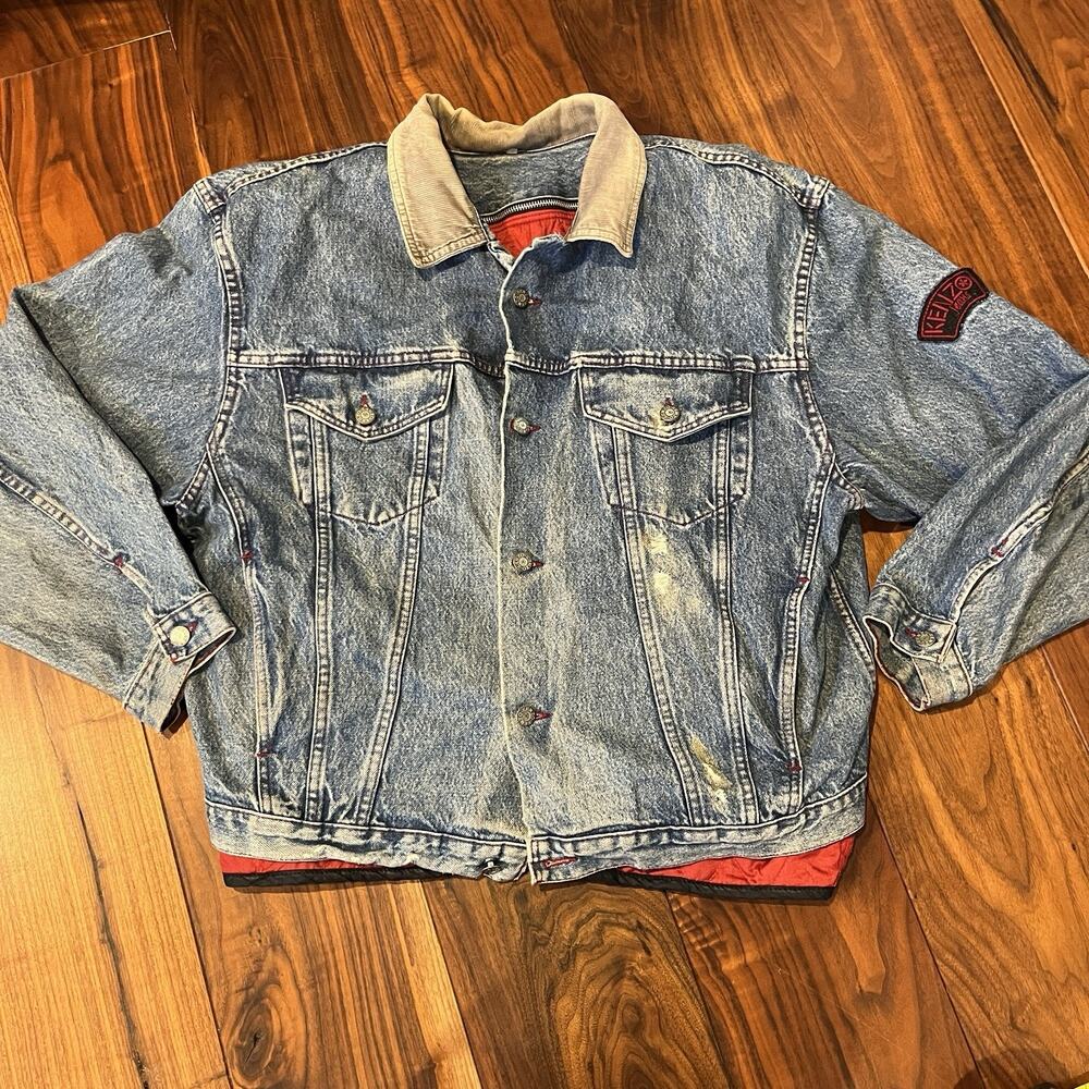 Vintage Kenzo Jeans Mens Denim Trucker Jacket w/ Quilted Zip Vest Size L